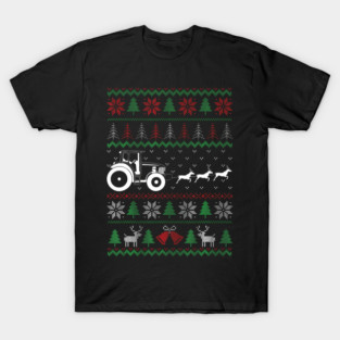 Farmer Ugly Christmas Christmas Tractor Sledges Reindeer T-Shirt