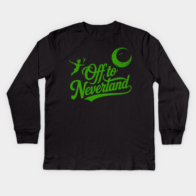 Distressed Off to Neverland Peter Pan Second Star to the Right Kids Long Sleeve T-Shirt by Joaddo