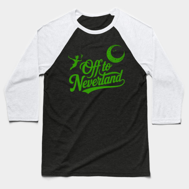 Distressed Off to Neverland Peter Pan Second Star to the Right Baseball T-Shirt by Joaddo