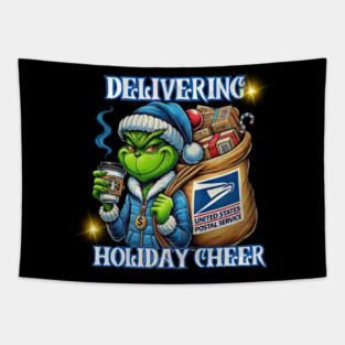 Delivering Holiday Cheer USPS Grinchy Christmas Tapestry