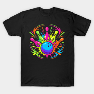 Neon Cosmic Bowling Strike Splatter Glow Party T-Shirt