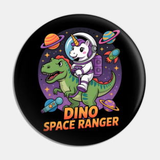 Dino Space Ranger – Unicorn Astronaut Riding T Rex Dinosaur Pin