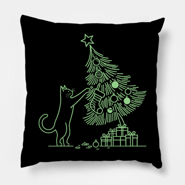 Cat And the Christmas Tree Pillow by CreativeSage