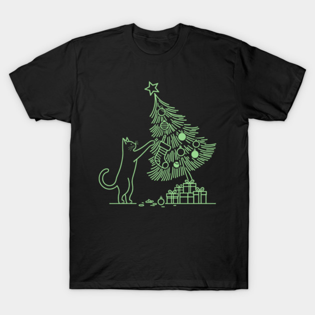 Cat And the Christmas Tree T-Shirt by CreativeSage