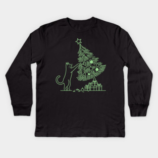 Cat And the Christmas Tree Kids Long Sleeve T-Shirt