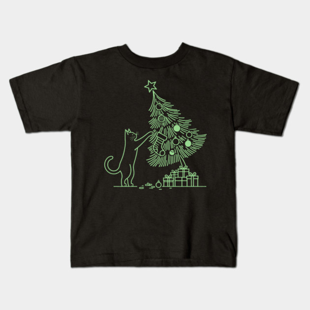 Cat And the Christmas Tree Kids T-Shirt by CreativeSage