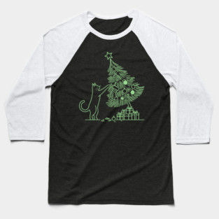 Cat And the Christmas Tree Baseball T-Shirt