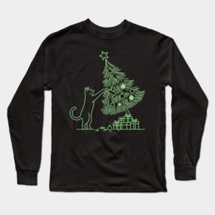Cat And the Christmas Tree Long Sleeve T-Shirt