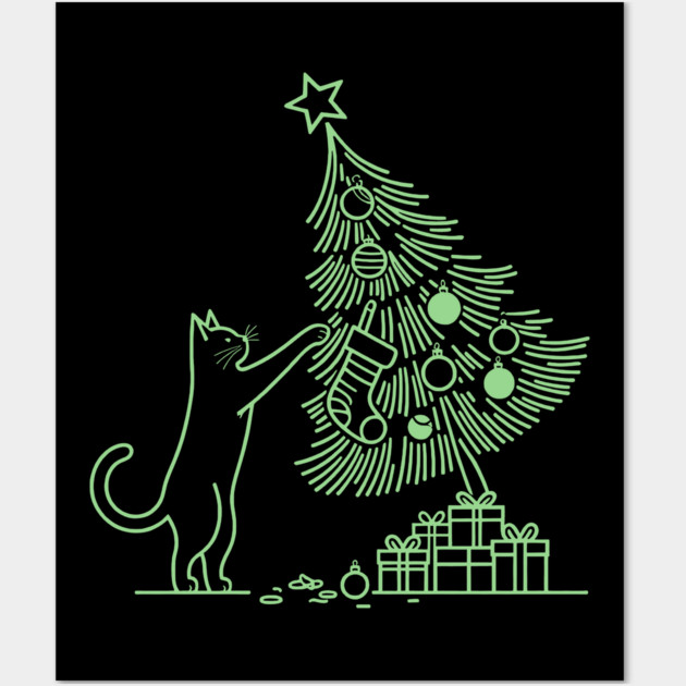 Cat And the Christmas Tree Wall Art by CreativeSage