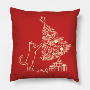 Cat And the Christmas Tree Pillow
