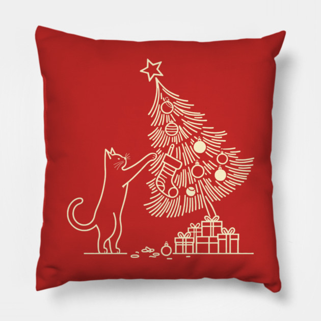 Cat And the Christmas Tree Pillow by CreativeSage