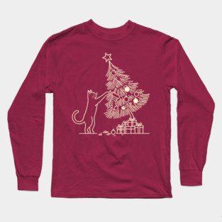 Cat And the Christmas Tree Long Sleeve T-Shirt
