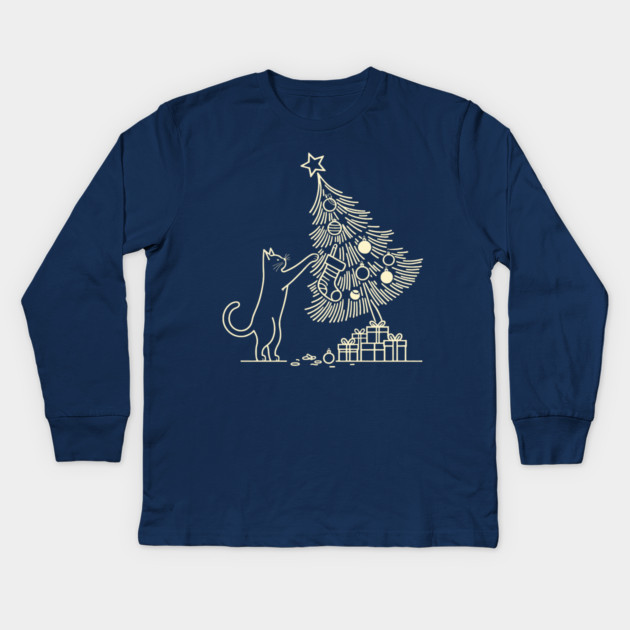 Cat And the Christmas Tree Kids Long Sleeve T-Shirt by CreativeSage