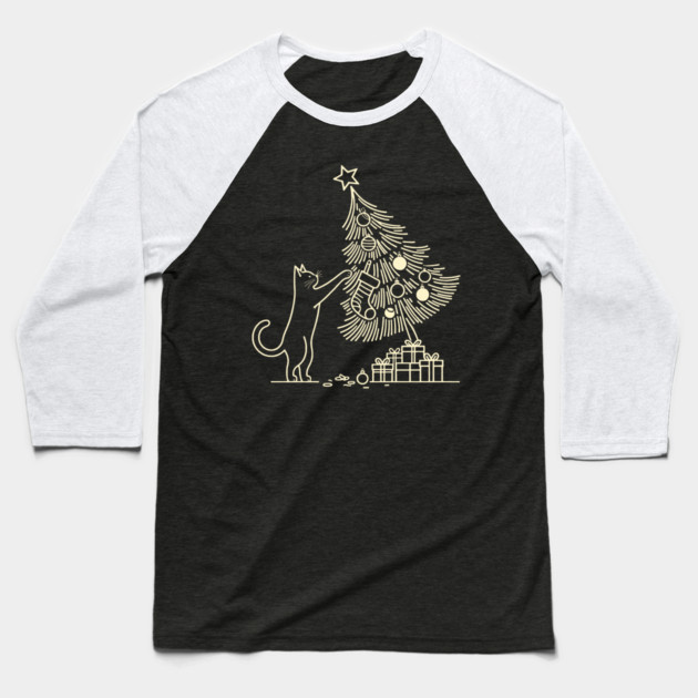 Cat And the Christmas Tree Baseball T-Shirt by CreativeSage