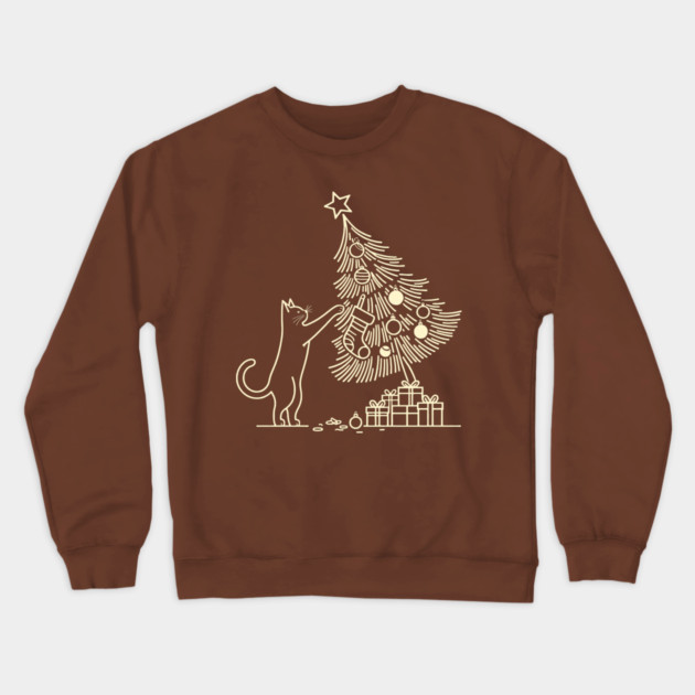 Cat And the Christmas Tree Crewneck Sweatshirt by CreativeSage
