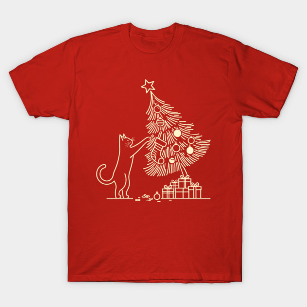 Cat And the Christmas Tree T-Shirt by CreativeSage