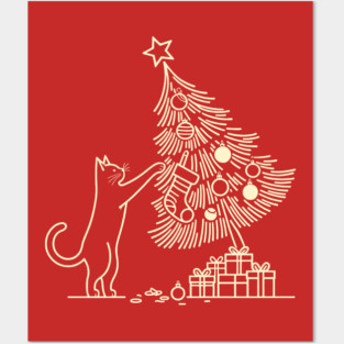 Cat And the Christmas Tree Posters and Art