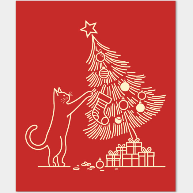 Cat And the Christmas Tree Wall Art by CreativeSage