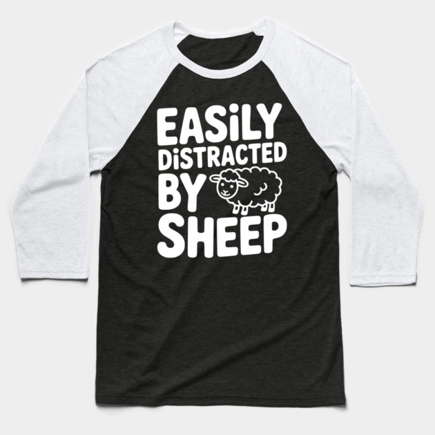 Easily Distracted by Sheep Baseball T-Shirt by Frank Ring