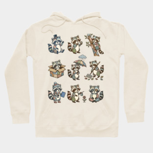 Cute Quirky Patchwork Steampunk Raccoons Funny Poses Hoodie