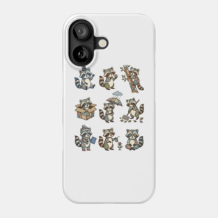 Cute Quirky Patchwork Steampunk Raccoons Funny Poses Phone Case