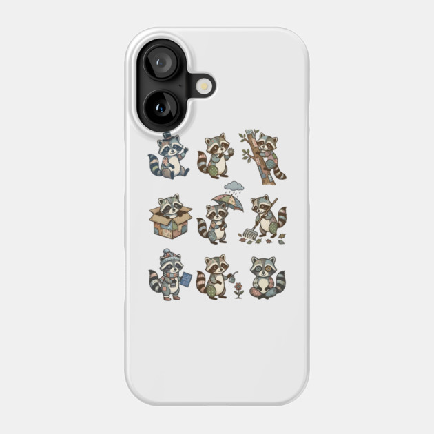 Cute Quirky Patchwork Steampunk Raccoons Funny Poses Phone Case by Luxinda