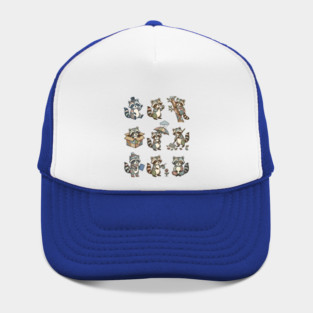 Cute Quirky Patchwork Steampunk Raccoons Funny Poses Hat