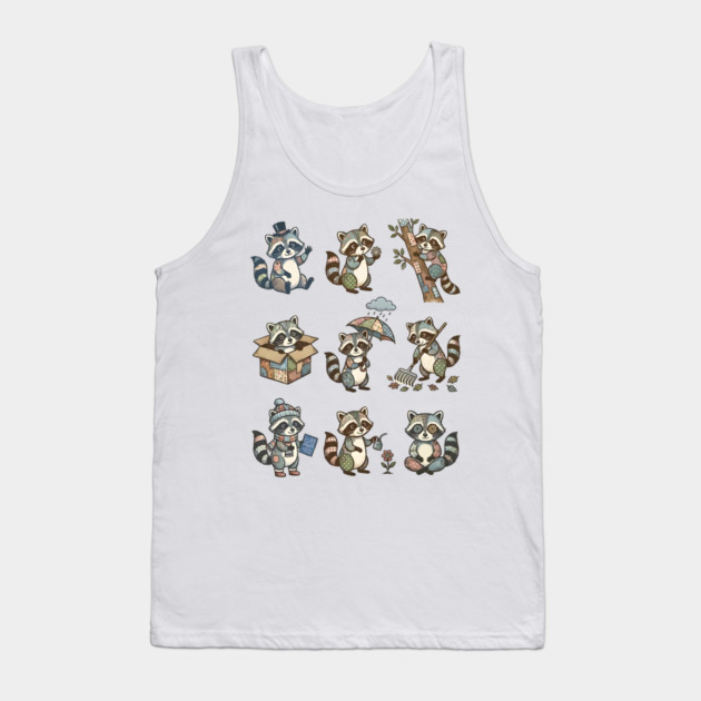 Cute Quirky Patchwork Steampunk Raccoons Funny Poses Tank Top by Luxinda