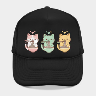 Kawaii Cats Ramen Trio Illustration Hat