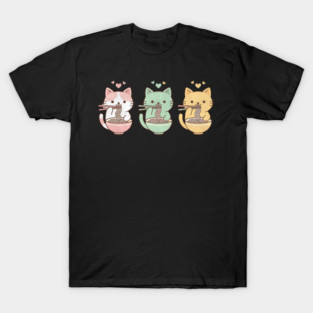 Kawaii Cats Ramen Trio Illustration T-Shirt