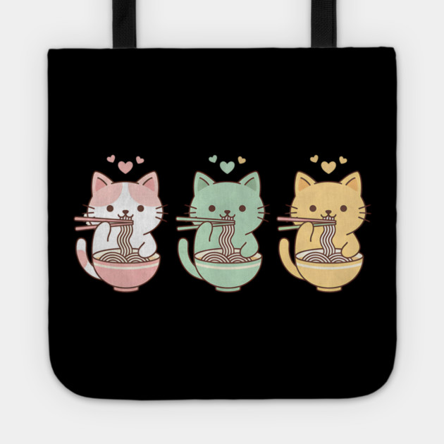 Kawaii Cats Ramen Trio Illustration Tote by Designed By Marty