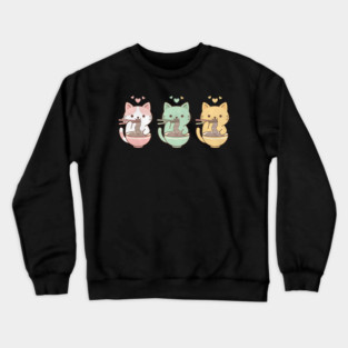 Kawaii Cats Ramen Trio Illustration Crewneck Sweatshirt