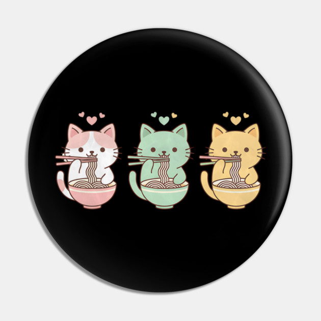 Kawaii Cats Ramen Trio Illustration Pin by Designed By Marty