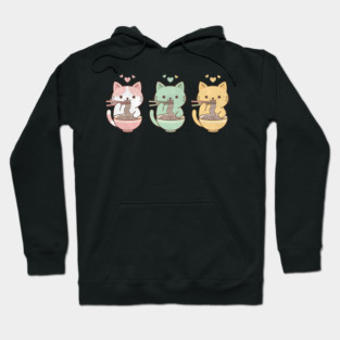 Kawaii Cats Ramen Trio Illustration Hoodie
