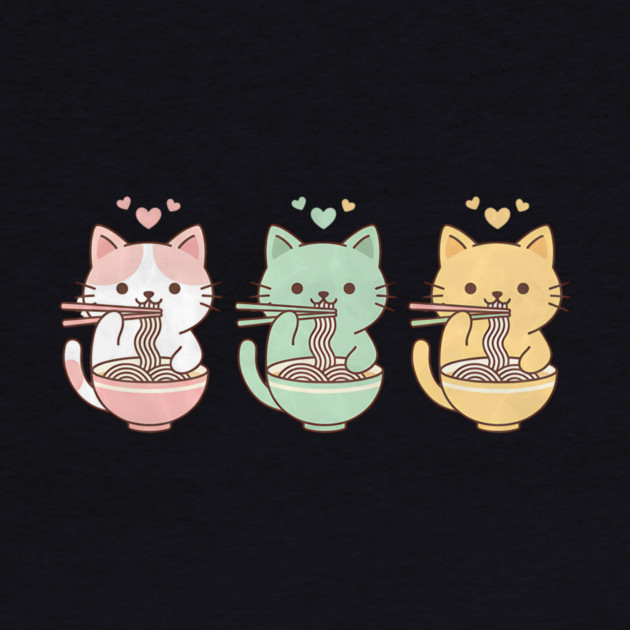 Kawaii Cats Ramen Trio Illustration by Designed By Marty