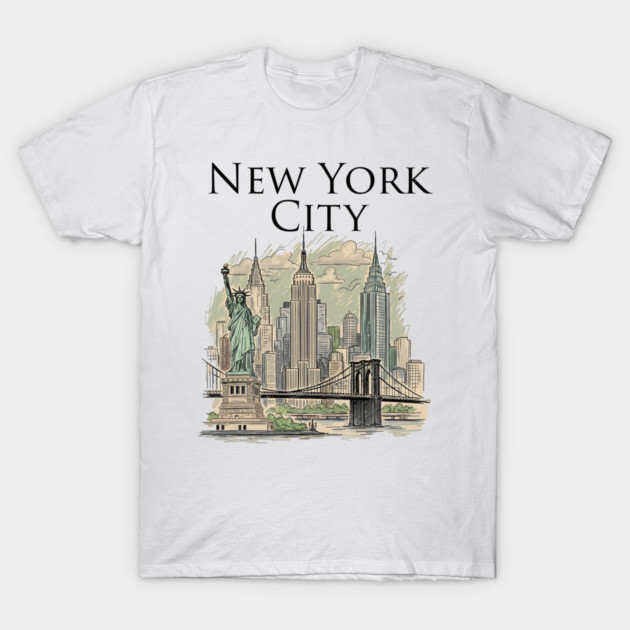 New York City Skyline Illustration T-Shirt by Designed By Marty