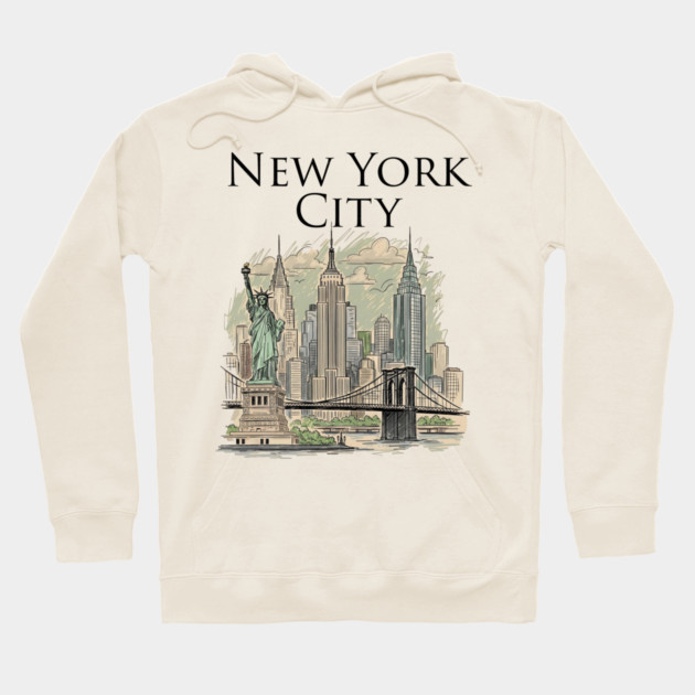 New York City Skyline Illustration Hoodie by Designed By Marty