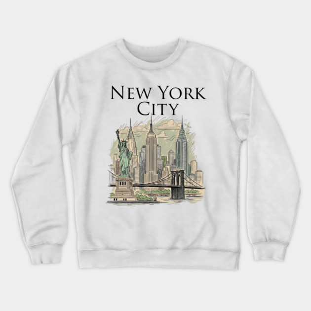 New York City Skyline Illustration Crewneck Sweatshirt by Designed By Marty