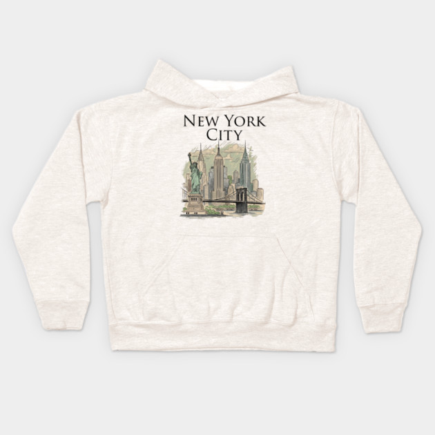 New York City Skyline Illustration Kids Hoodie by Designed By Marty
