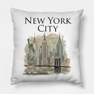 New York City Skyline Illustration Pillow