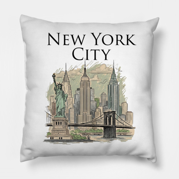 New York City Skyline Illustration Pillow by Designed By Marty