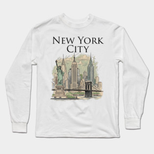 New York City Skyline Illustration Long Sleeve T-Shirt