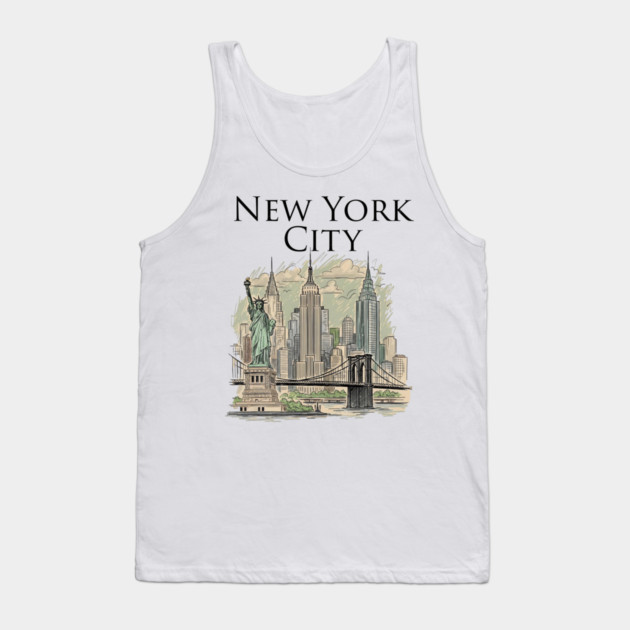 New York City Skyline Illustration Tank Top by Designed By Marty