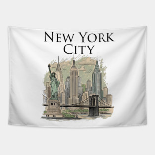 New York City Skyline Illustration Tapestry