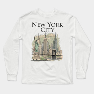 New York City Skyline Illustration Long Sleeve T-Shirt