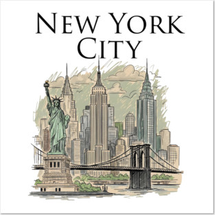 New York City Skyline Illustration Posters and Art