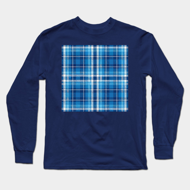 Blue Highland Check – Classic Tartan Style Plaid Pattern Long Sleeve T-Shirt by DonWillisJrArt