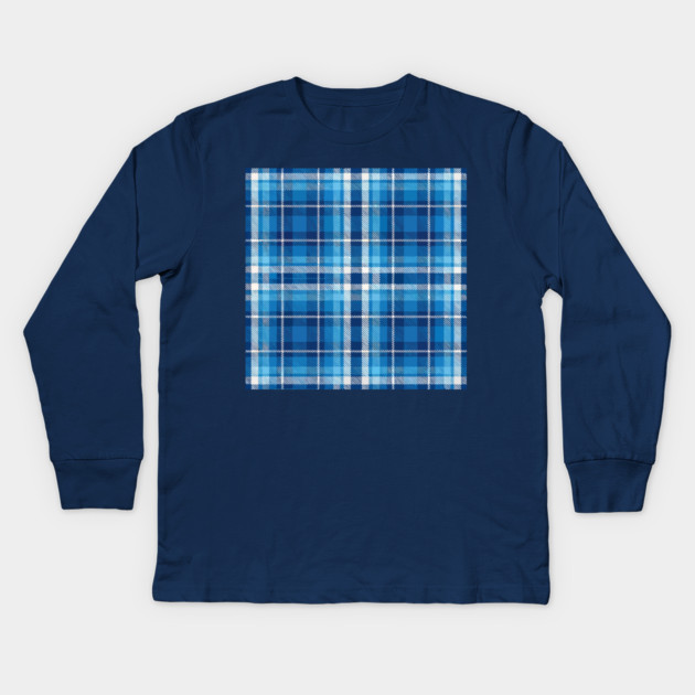 Blue Highland Check – Classic Tartan Style Plaid Pattern Kids Long Sleeve T-Shirt by DonWillisJrArt
