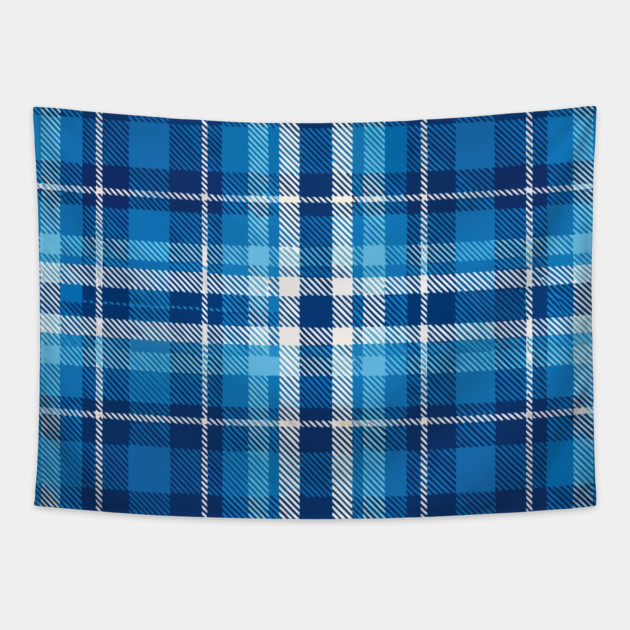 Blue Highland Check – Classic Tartan Style Plaid Pattern Tapestry by DonWillisJrArt