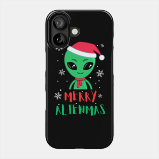 Merry Alienmas Cute Green Alien Santa Hat Phone Case